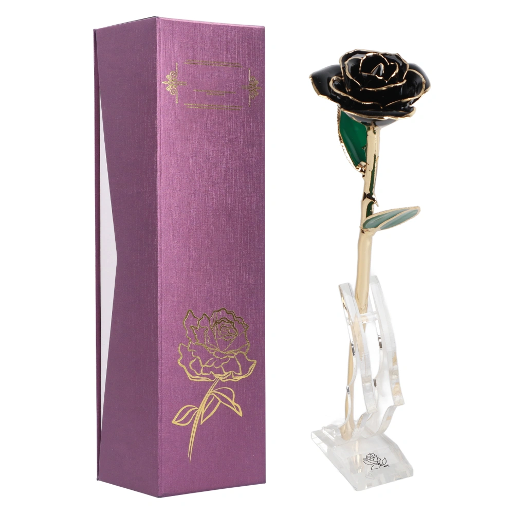 24K Golded Rose Flower Black Protein Resin with Base Gift for Valentine's Day Birthday