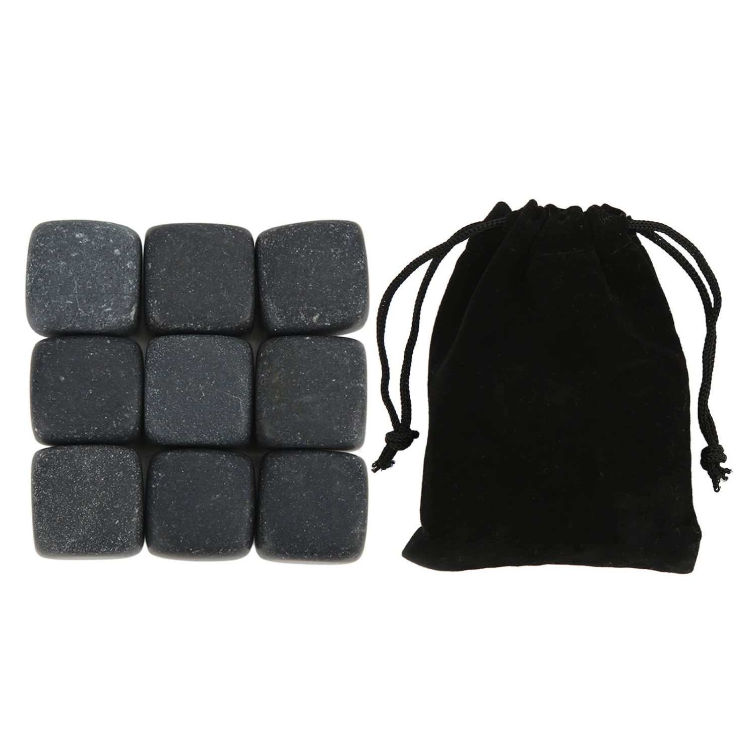 Basalt Whiskey Stones Set with Storage Bag for Whiskey Cognac Wine Beverage Reusable Chilling Whiskey Rocks for Gift 9pcs Set