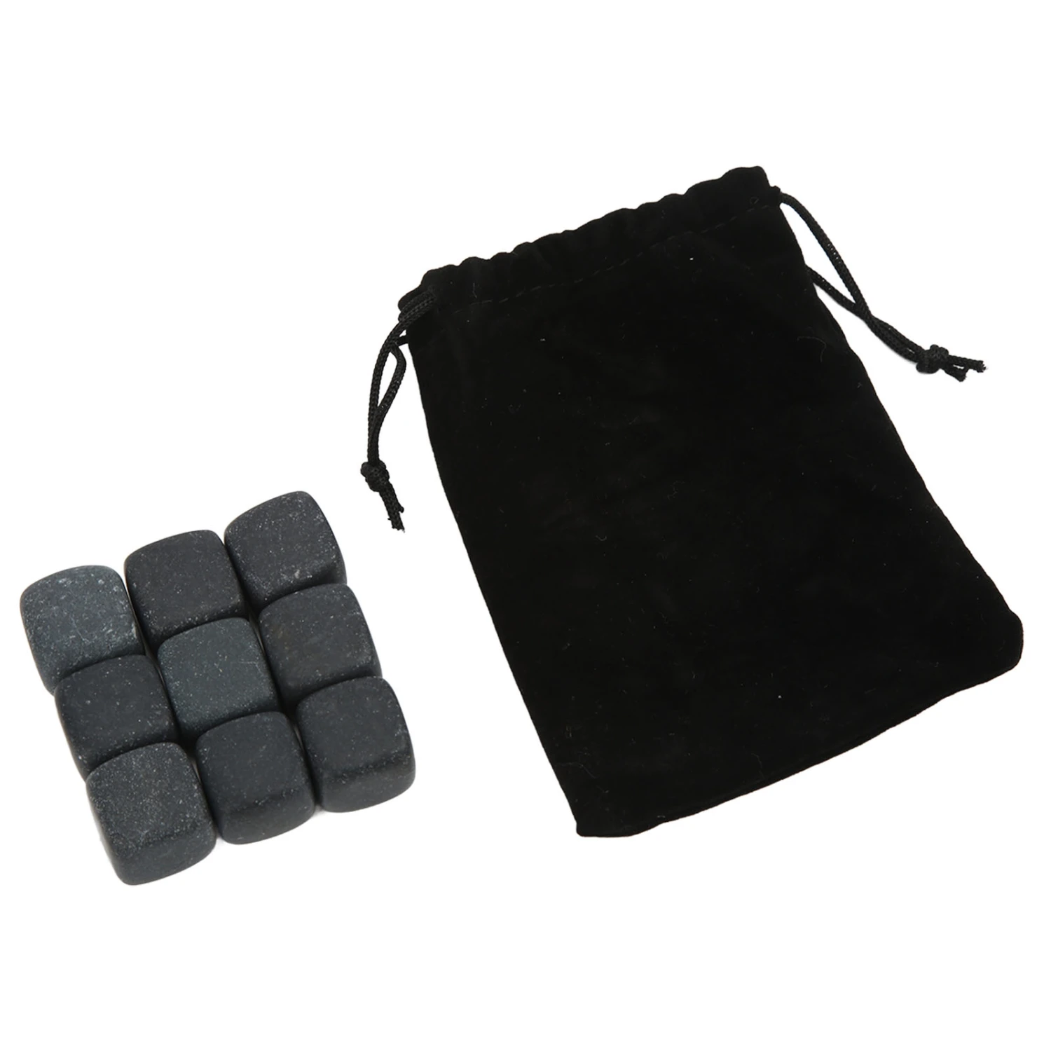 Basalt Whiskey Stones Set with Storage Bag for Whiskey Cognac Wine Beverage Reusable Chilling Whiskey Rocks for Gift 9pcs Set