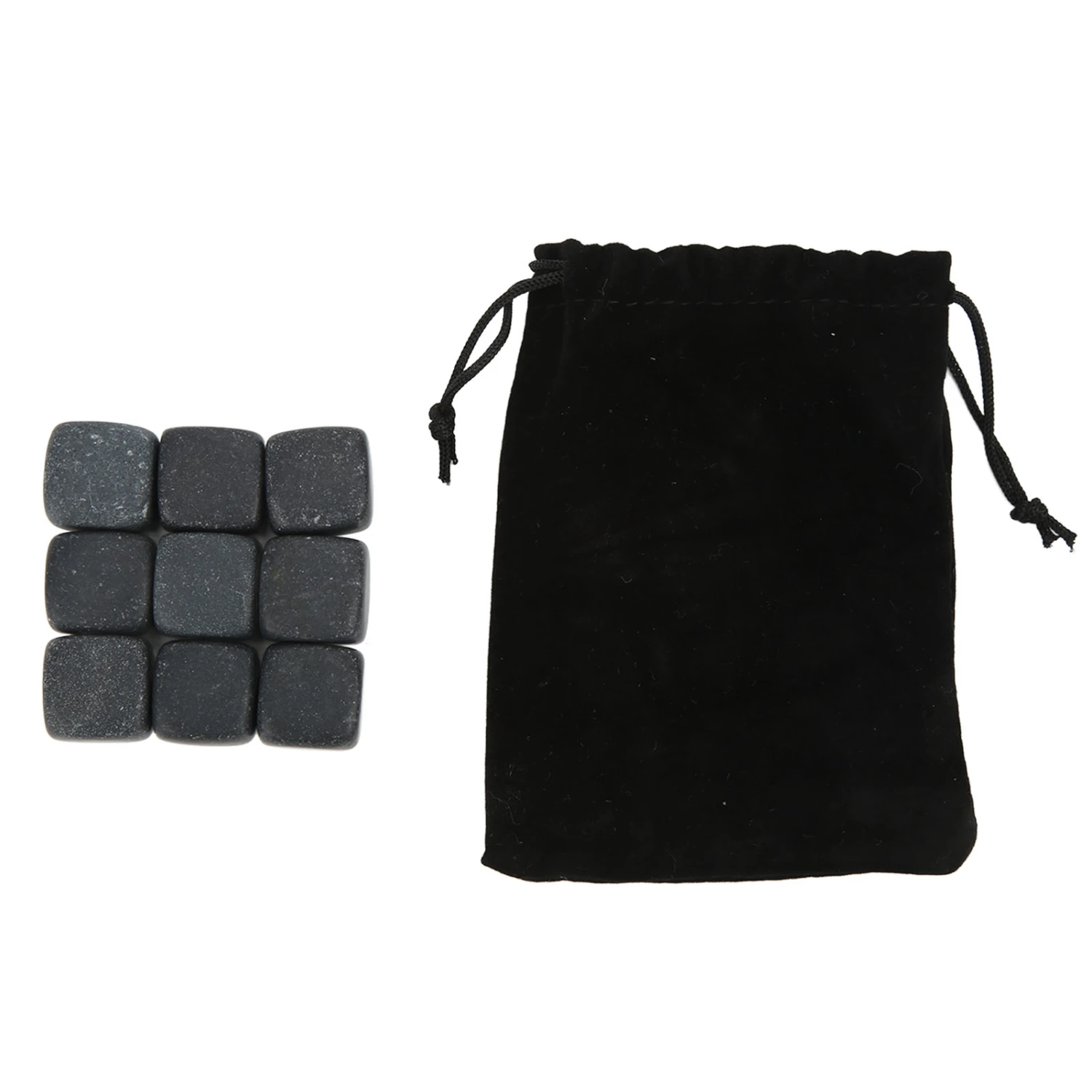 Basalt Whiskey Stones Set with Storage Bag for Whiskey Cognac Wine Beverage Reusable Chilling Whiskey Rocks for Gift 9pcs Set