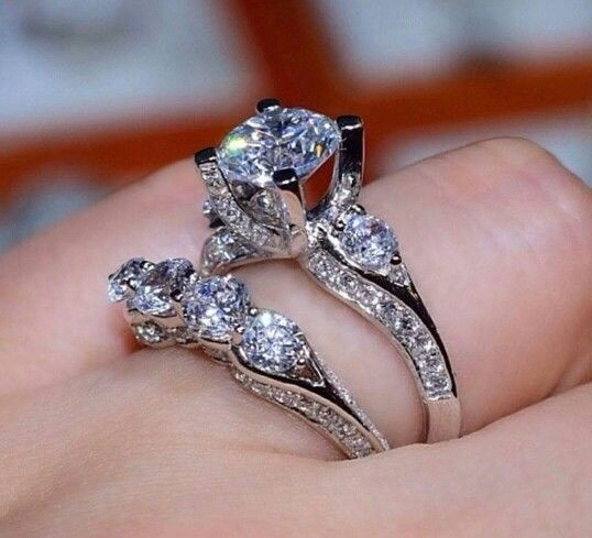 Dazzling 925 Sterling Silver Natural Gemstone White Sapphire Rings Set Bride Wedding Engagement Fine Jewelry Size 6 7 8 9 10