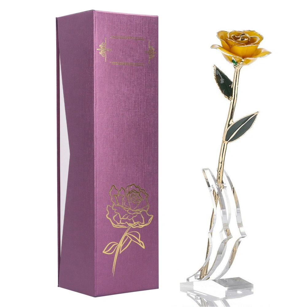 24K Gold Plated Real Rose Yellow Rose with Base Valentine's Day Gift Decoration for Lover