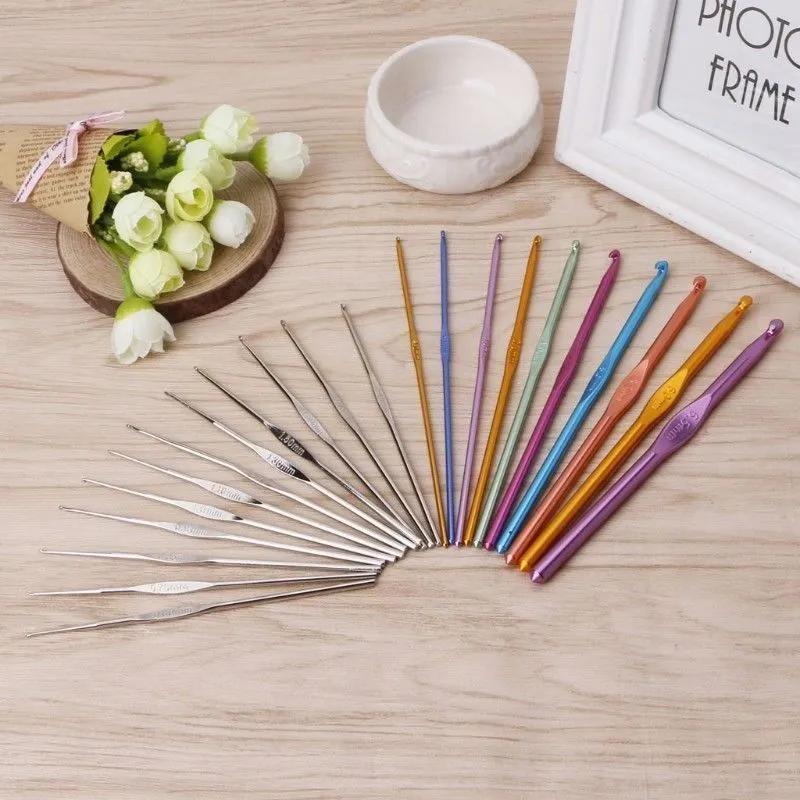 Aluminum Handle Crochet Hooks Knitting Knit Needles Weave Yarn Set