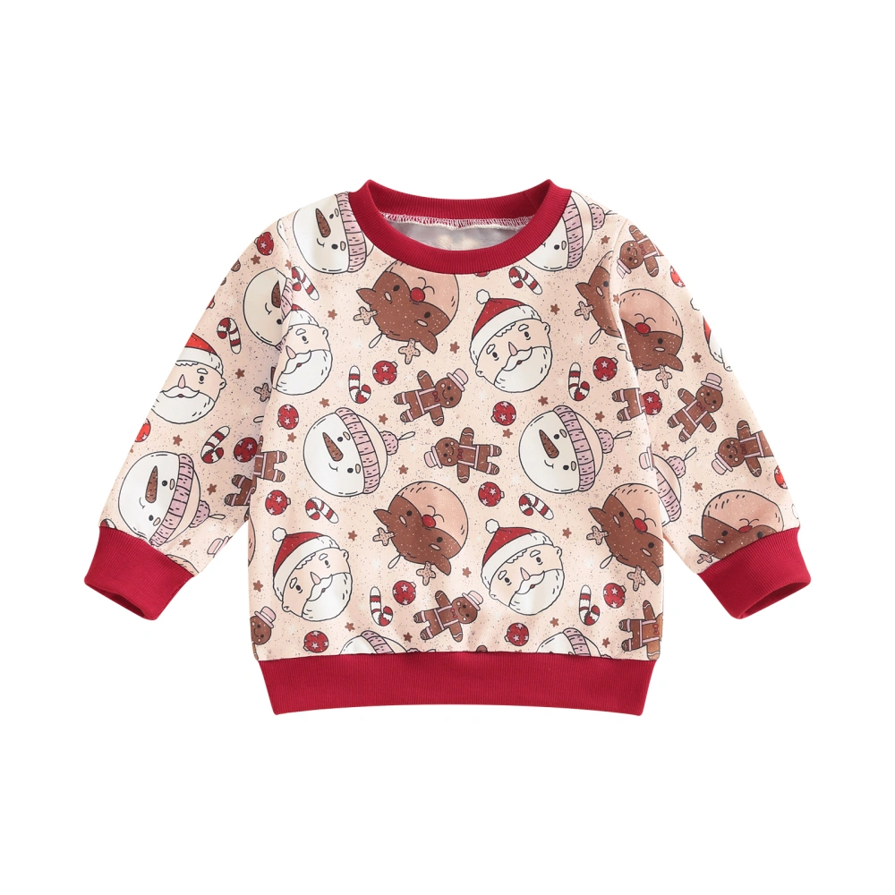 Toddler Winter Reindeer Print Crew Neck Long Sleeve Pullovers Tops