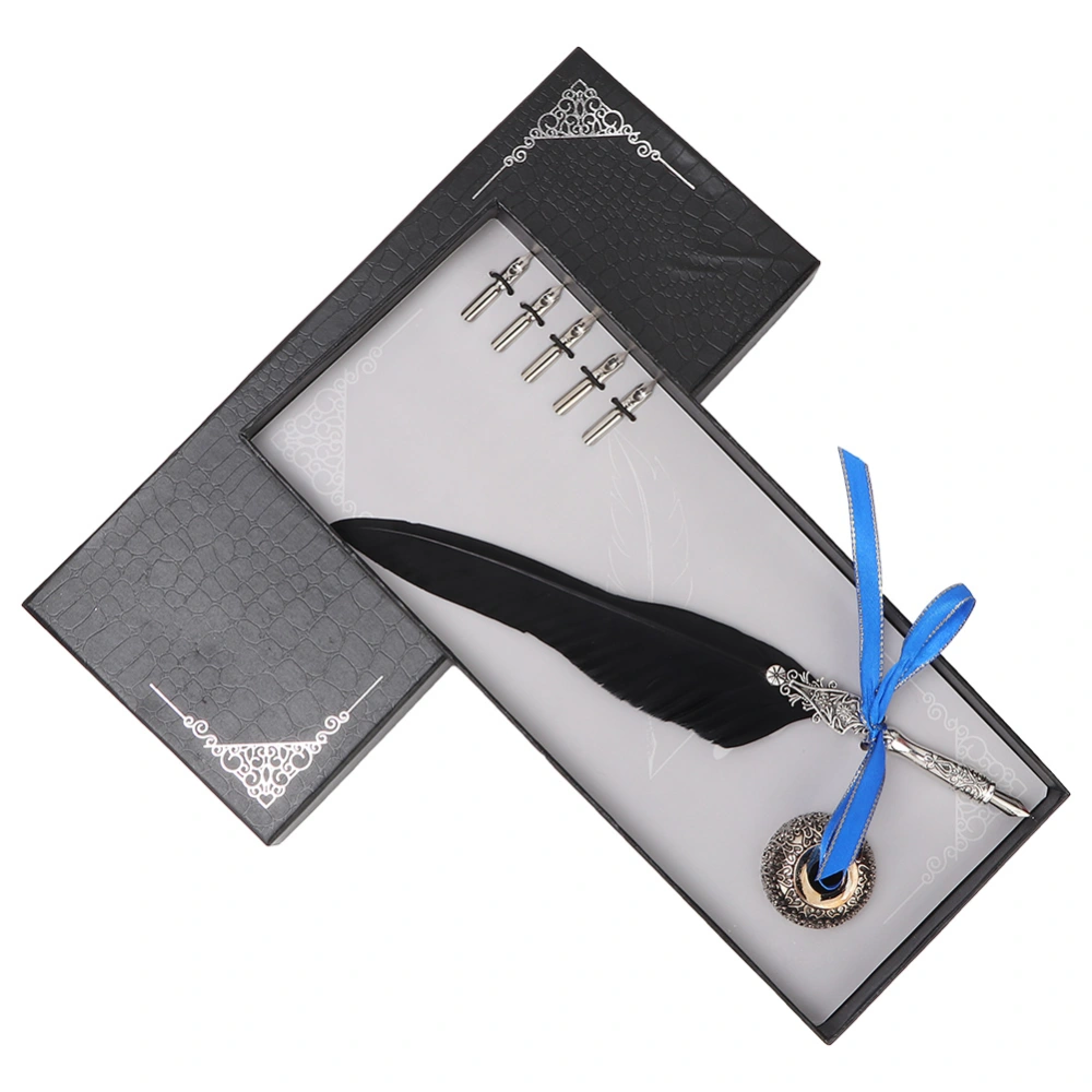 European Vintage Fountain Pen Feather Quill Dip Pen Sign Pen Set with Gift Box (Black)