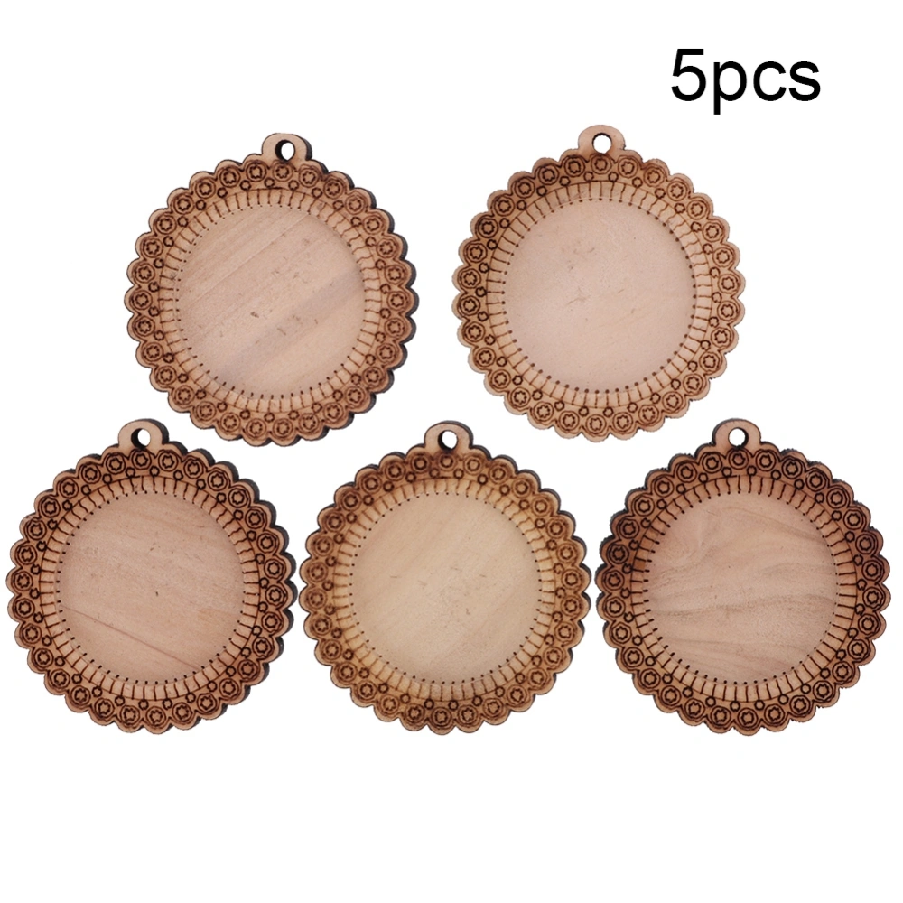 5PCS Cord Blank Wood Pendant Necklace Base Tray Key Chain Round Cabochon Setting