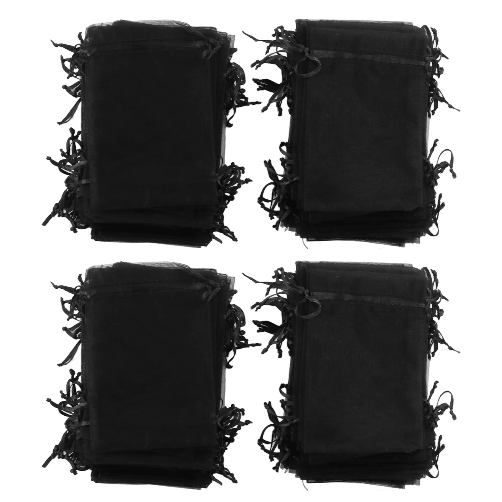 200Pcs Drawstring Organza Bags Drawstring Design Elegant 10x15cm Organza Gift Bags for Wedding Party Decoration Jewelry Black