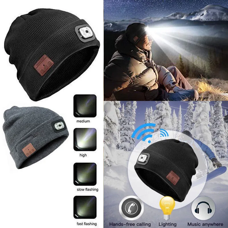 Bluetooth LED Light Beanie Cap, 4-Mode Wireless Stereo Headphone Speaker Hat