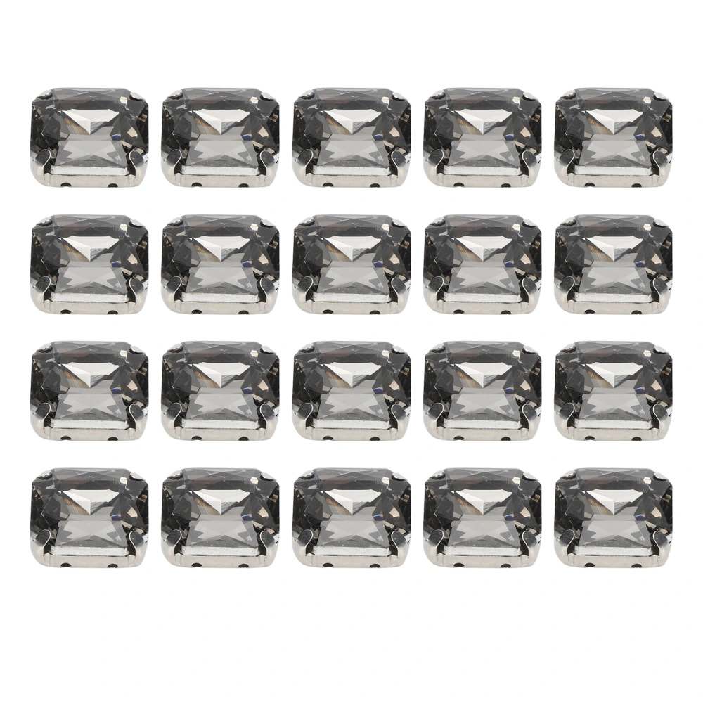 20Pcs DIY Claw Diamonds Wedding Dress Retro Fashion Craft Glass Clothing Decorations17mm Coconut Grey Square Glass Claw Diamond