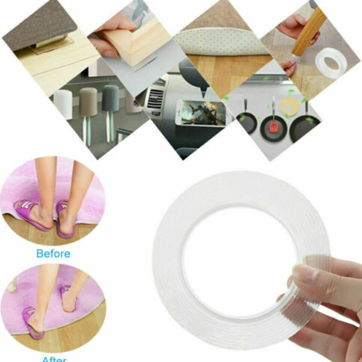 Double-Sided Grip Tape Magic Adhesive Washable Traceless Invisible Gel