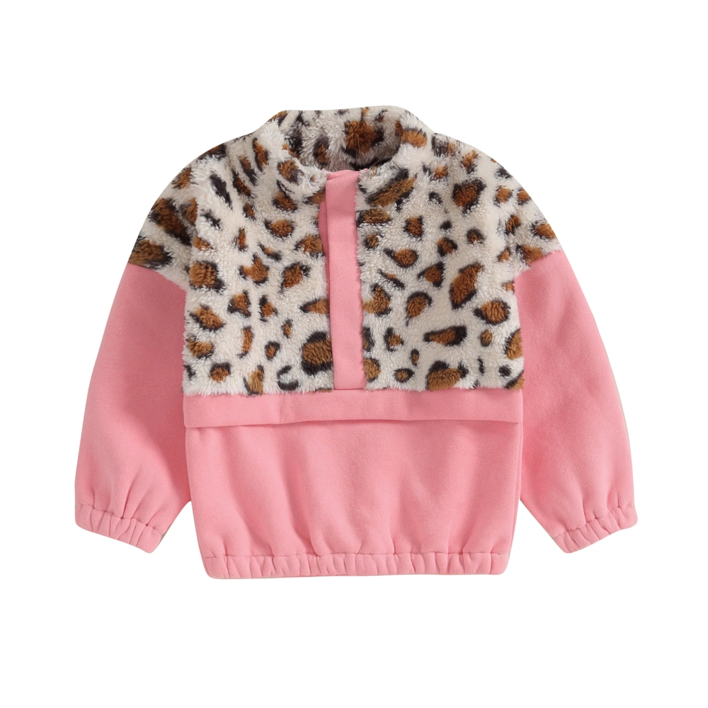 Girls Sweatshirt, Long Sleeve Leopard Print Patchwork Pullover