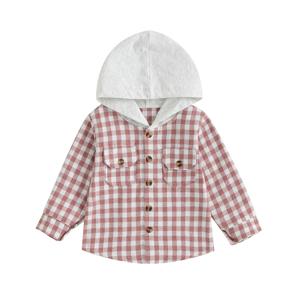 Toddler Hooded Plaid Shirt Long Sleeve Flannel Hoodie Sweatshirt