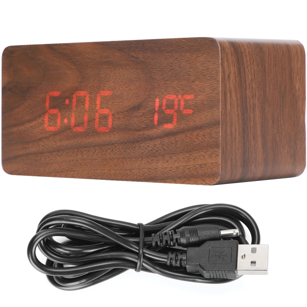 Wireless Charging Clock Digital LED Electronic Alarm Rectangular Wooden Bedside Desk Decoration