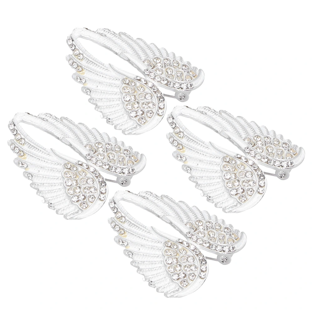 4Pcs Brooch Pin Diamond Angel Wing Pattern Cute Fashion Lapel Pin Coat Badges AccessoryWhite