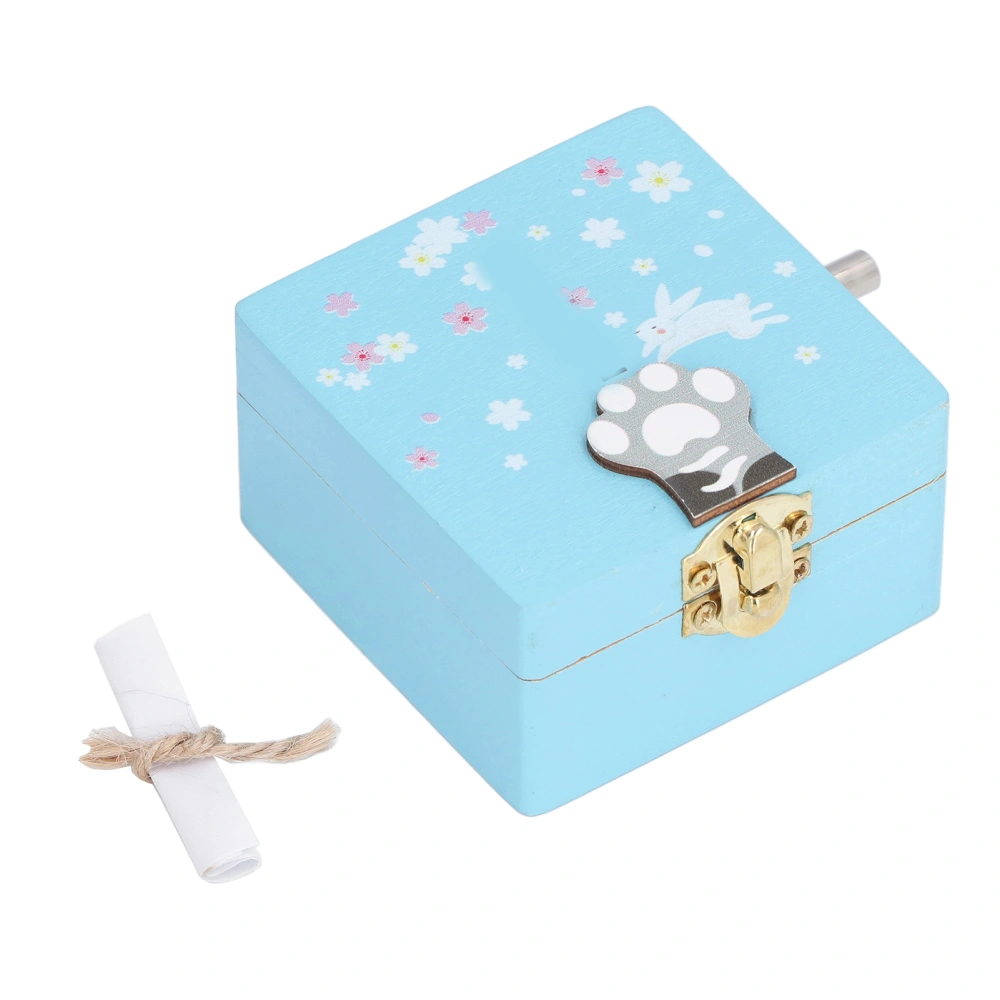 Music Box Blue Color Unique Pattern Easy Operation Clear Melody Exquisite Durable Wooden Music Box