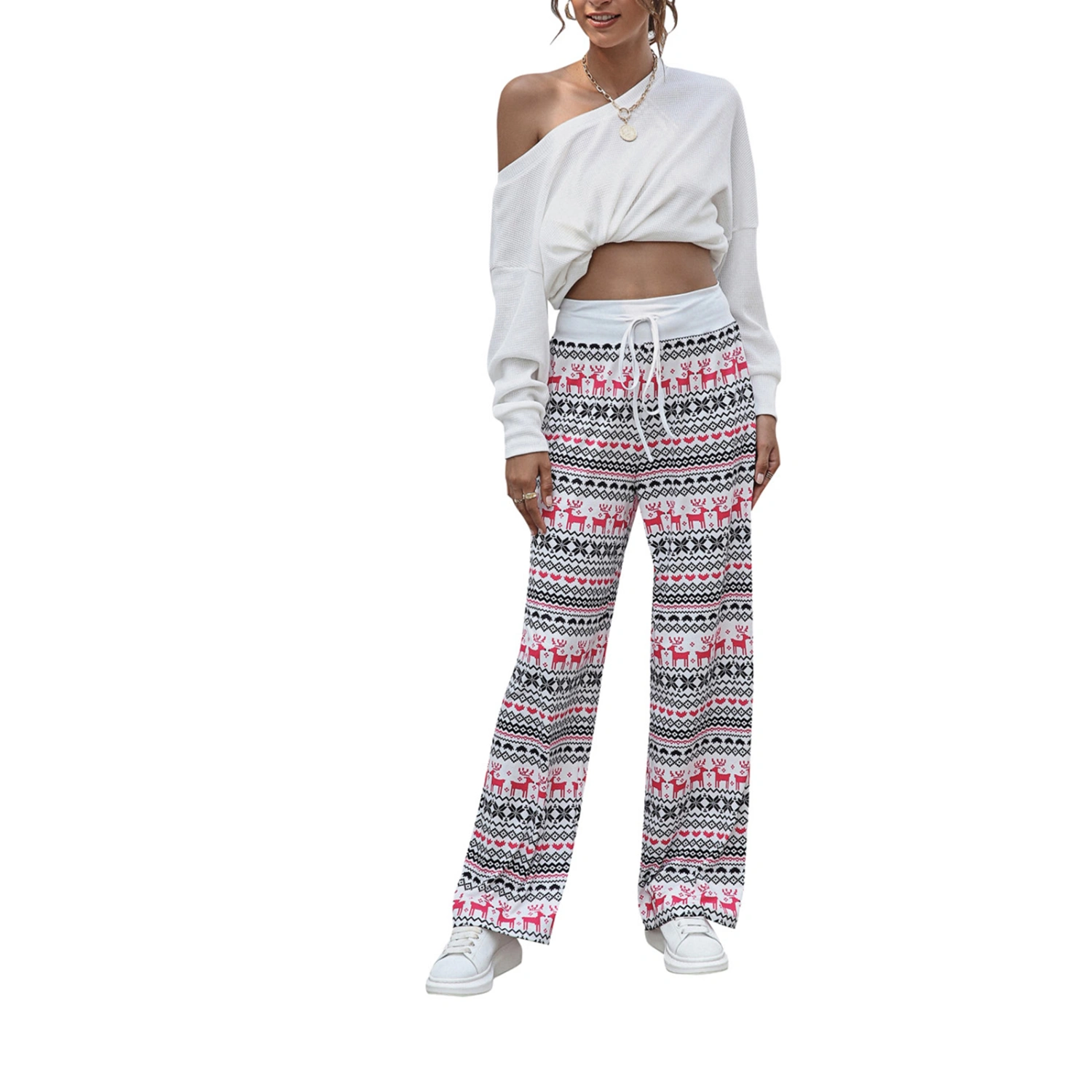Cartoon Patterns Print High Waist Pyjama Trousers with Drawstring