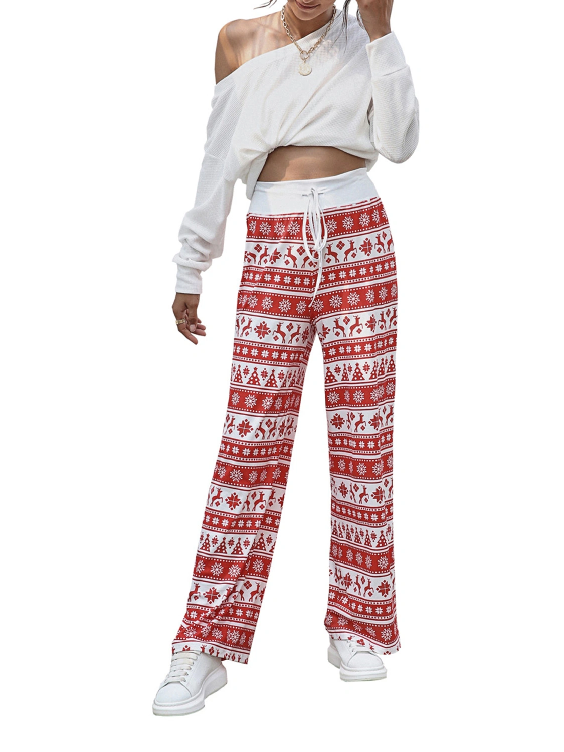 Cartoon Patterns Print High Waist Pyjama Trousers with Drawstring
