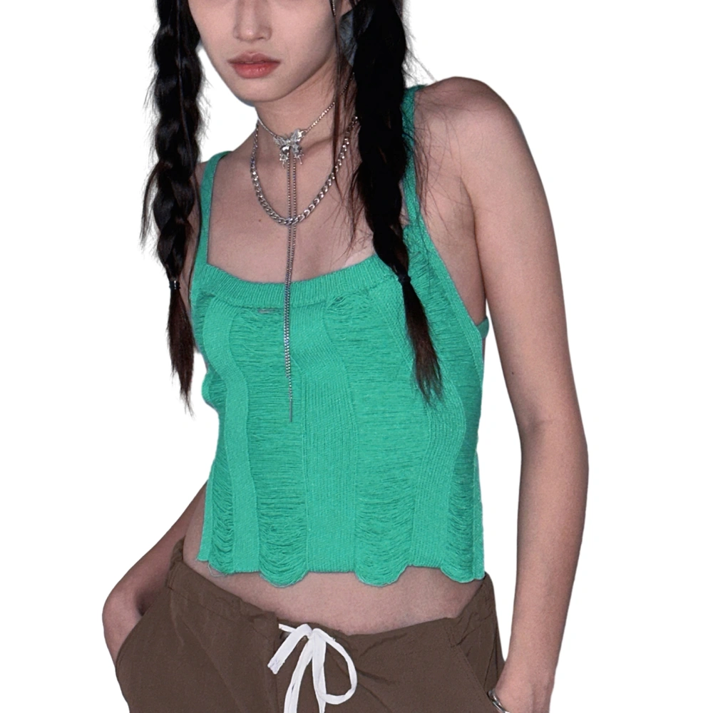 Women's Summer Knit Cami Tops, Solid Ribbed Cable Backless Slim Vest