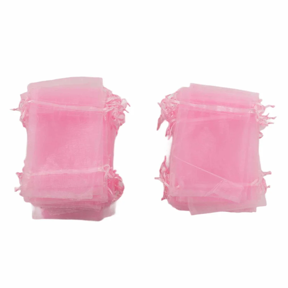 100PCS Organza Bags 10x15cm Transparent Drawstring Gift Bags Mesh Portable Jewelry Bags Jewelry Bags Drawstring for Wedding Pink