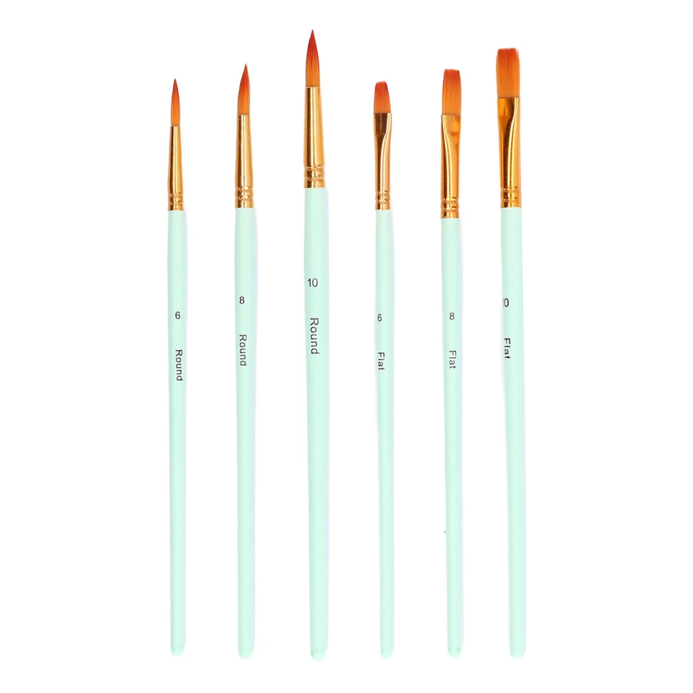 6pcs Paint Brush 6 Sizes Convenient Practical Reliable Durable Light Green Handle Drawing Supplies for Artists