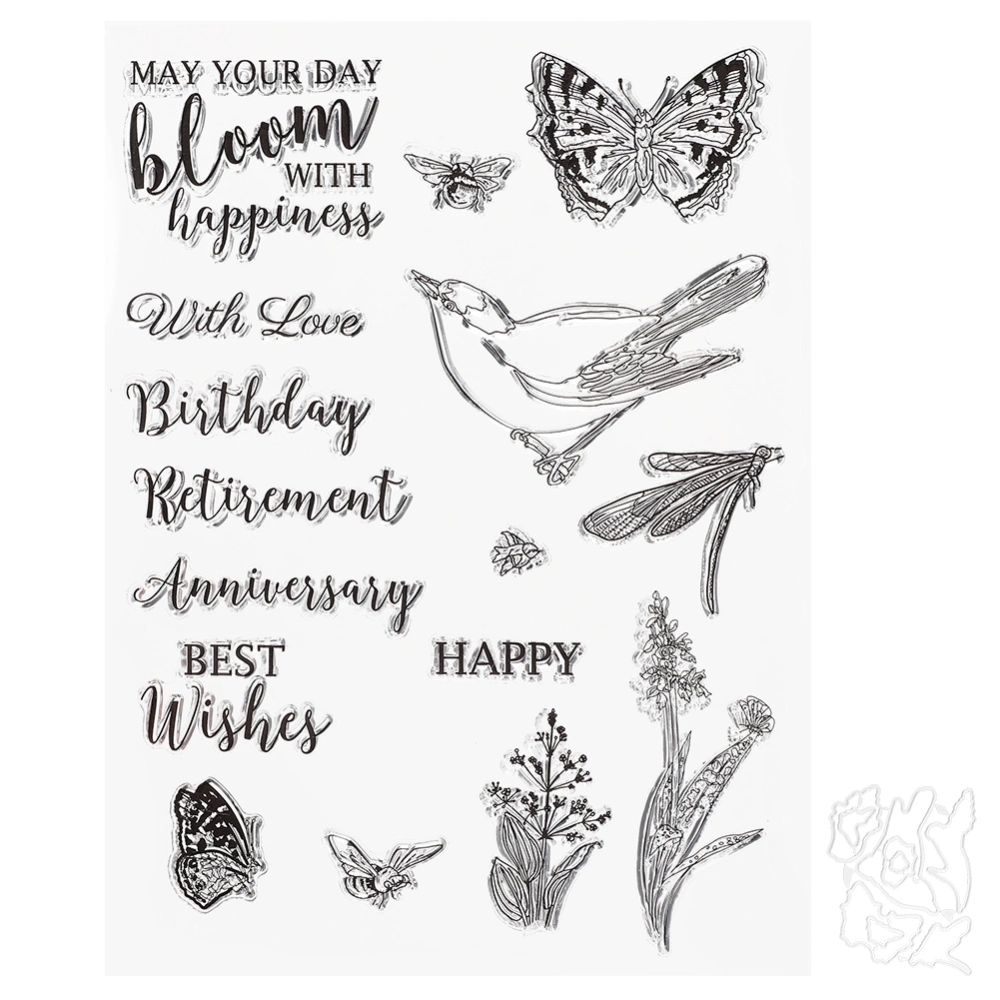 Transparent Rubber Stamp Butterfly Seal W/Cutting Die DIY for Scrapbook Craft Collections