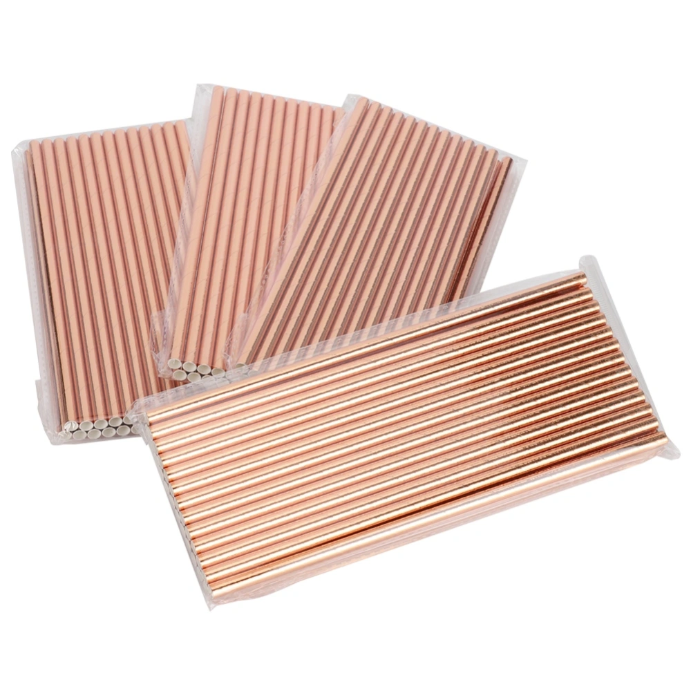 100Pcs Rose Gold Straw Drinking Coffee Wedding Feast Party Disposable Tableware