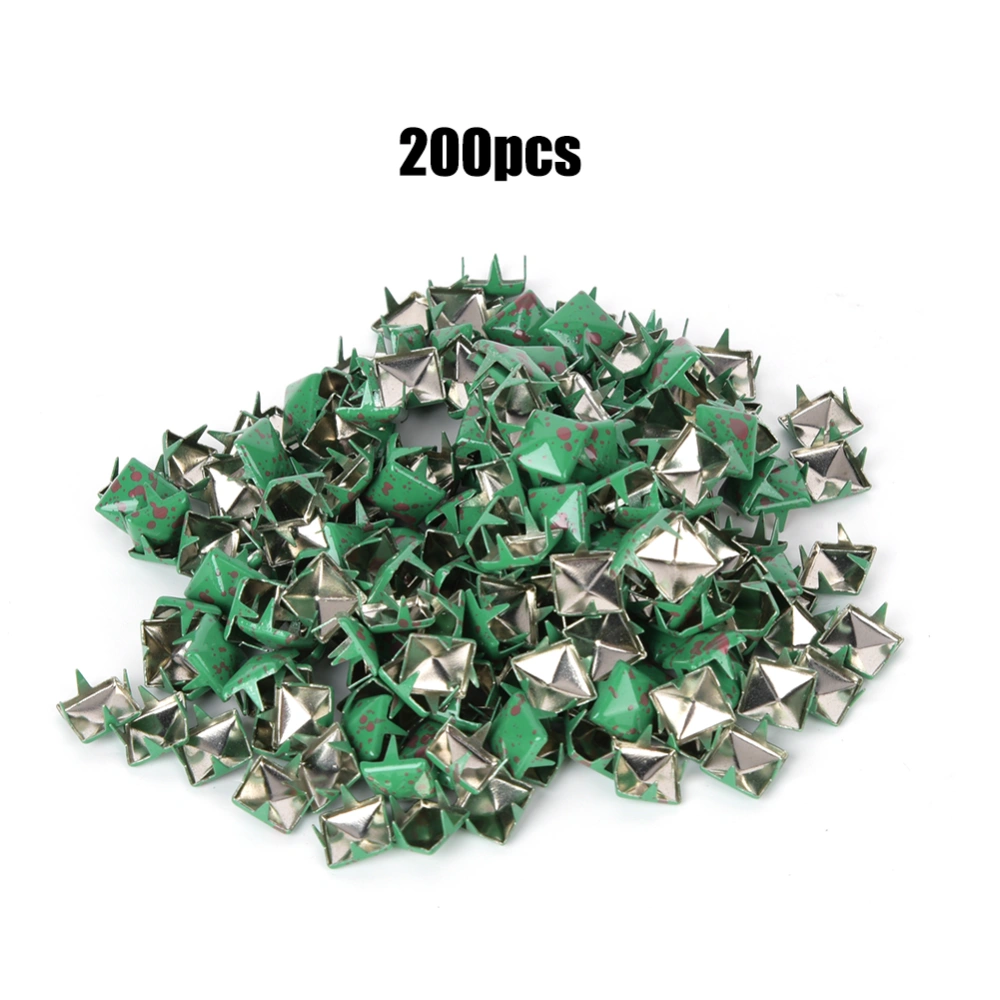 200Pcs Square Rivets Metal Stylish DIY Shoes Bags Hats Decoration Accessories 9mmGreen Bottom Red Dot