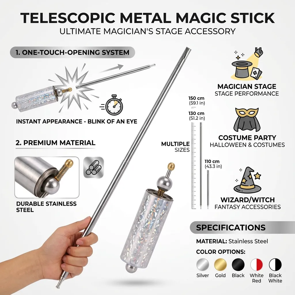 Telescopic Metal Magic Stick for Magician Stage, Great Magic Accessories
