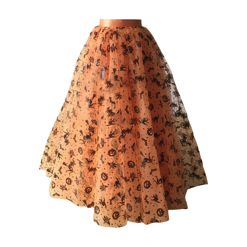 Halloween Witch Skirt for Women High Waist Cartoon Print Tulle Skirt