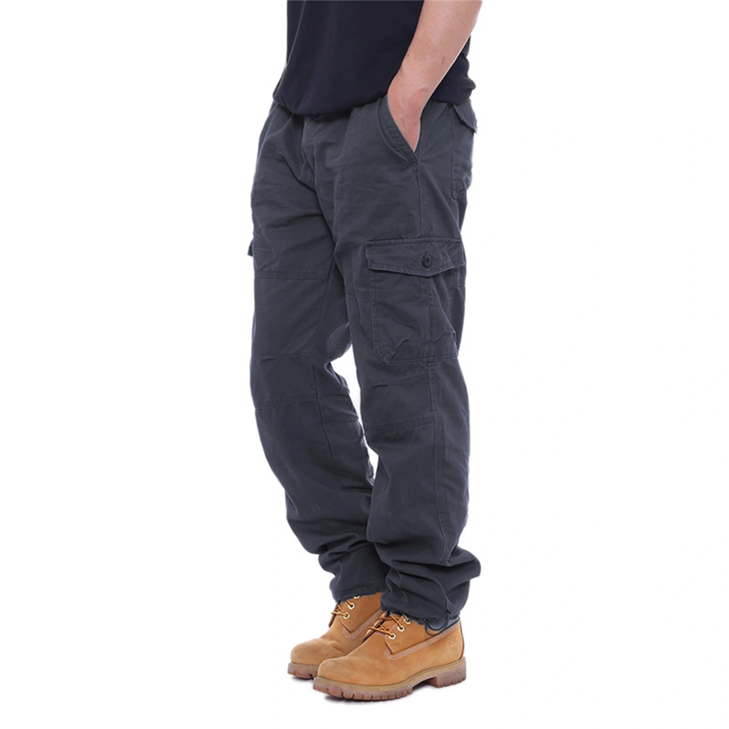 Men Cargo Pants with Pockets Solid Color Elastic Jogger Sweatpants 