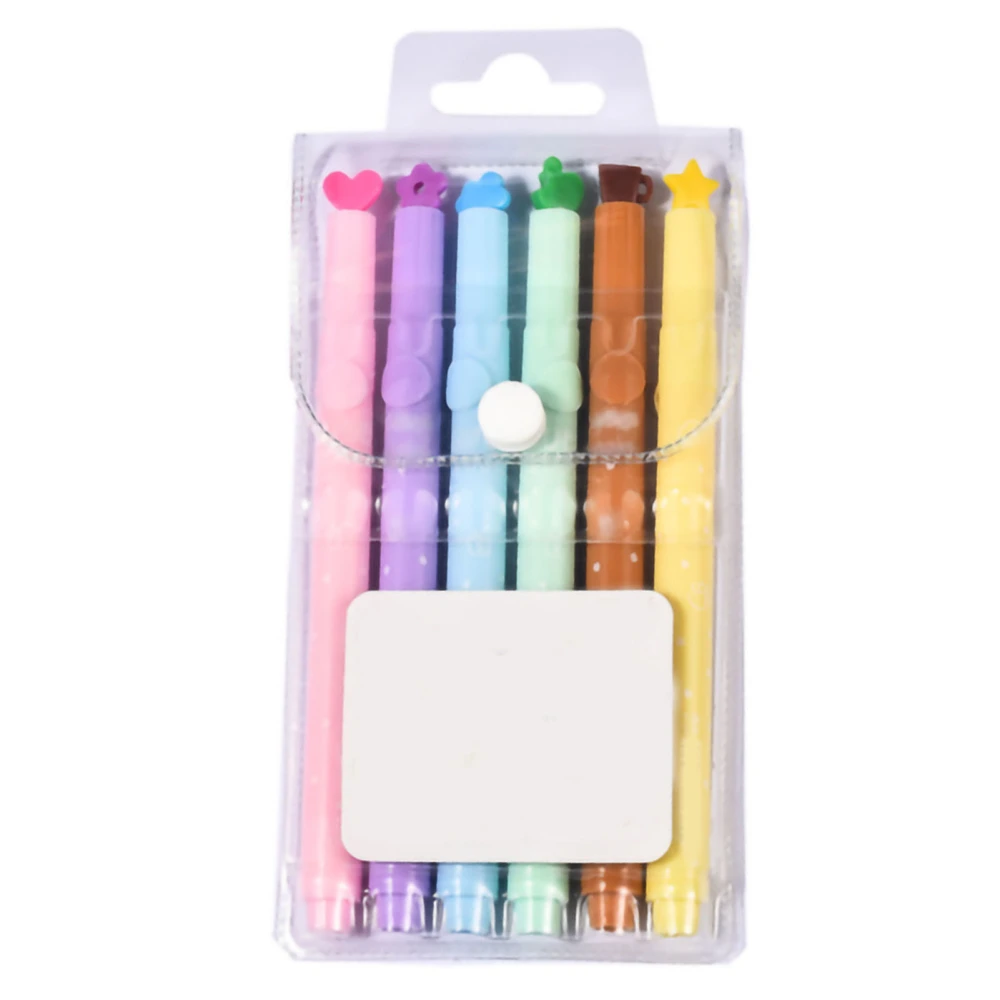 6Pcs Highlighter Marker Set Bright Colors Adorable Stamps Multicolor Fluorescent Markers for Graffiti Painting Office School Light Color Set