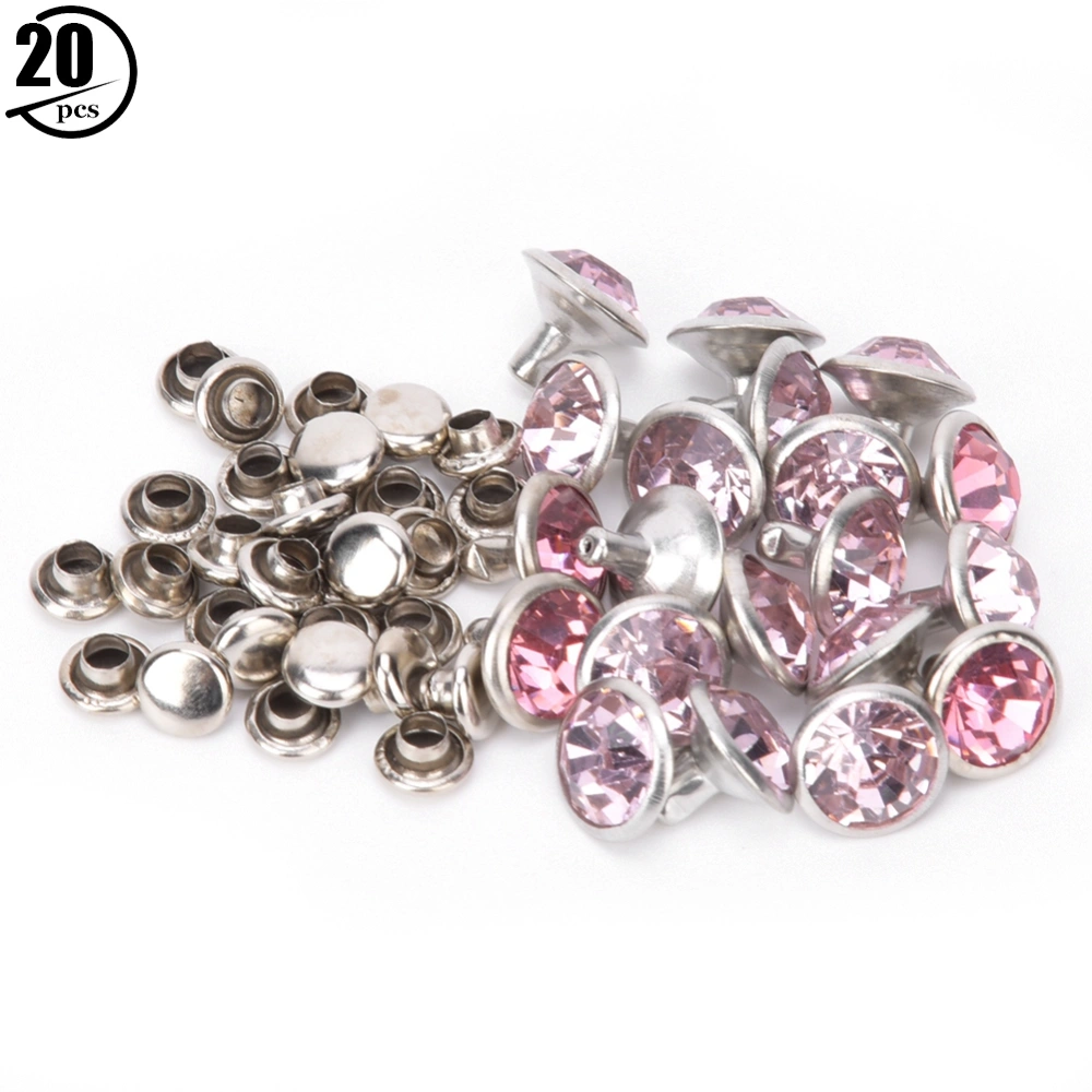 20 Set Rhinestone Rivet Colorful Silver Side DIY Bag Shoes Clothes Decoration 10mm10mm Silver Side Pink Rhinestone