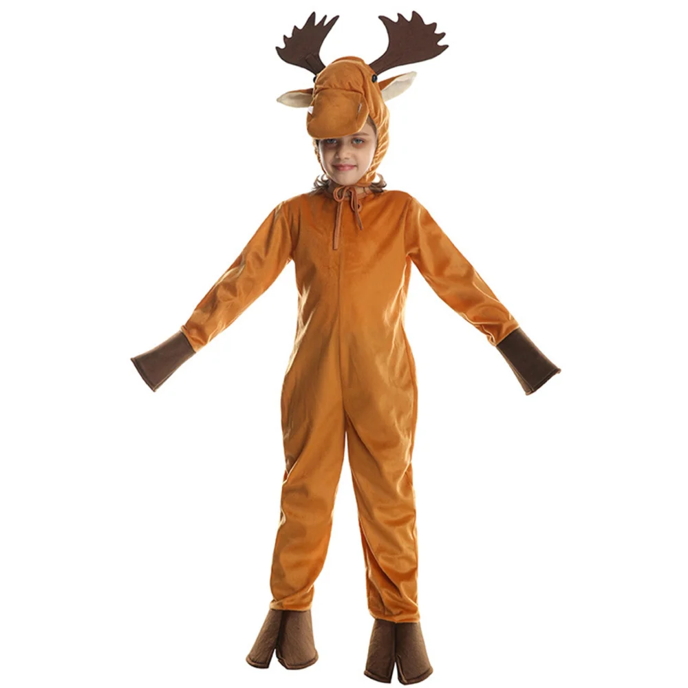 Kids Halloween Deer Costume Long Sleeve Jumpsuit with Headwear