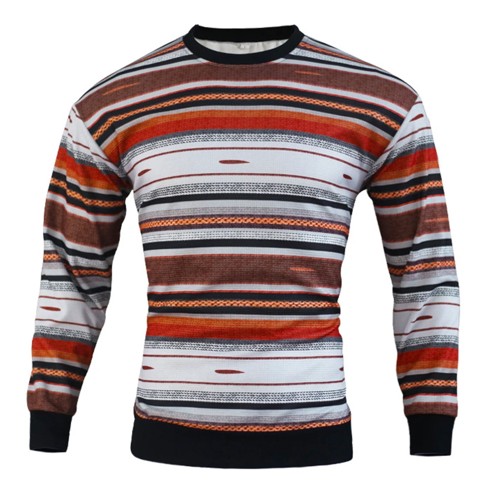 Men Casual Sweatshirts Colorful Stripe Print Waffle Knit Pullover 