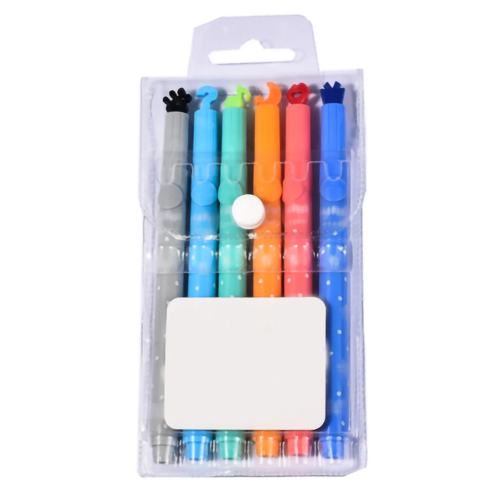 6Pcs Highlighter Marker Set Bright Colors Adorable Stamps Multicolor Fluorescent Markers for Graffiti Painting Office School Dark Color Set