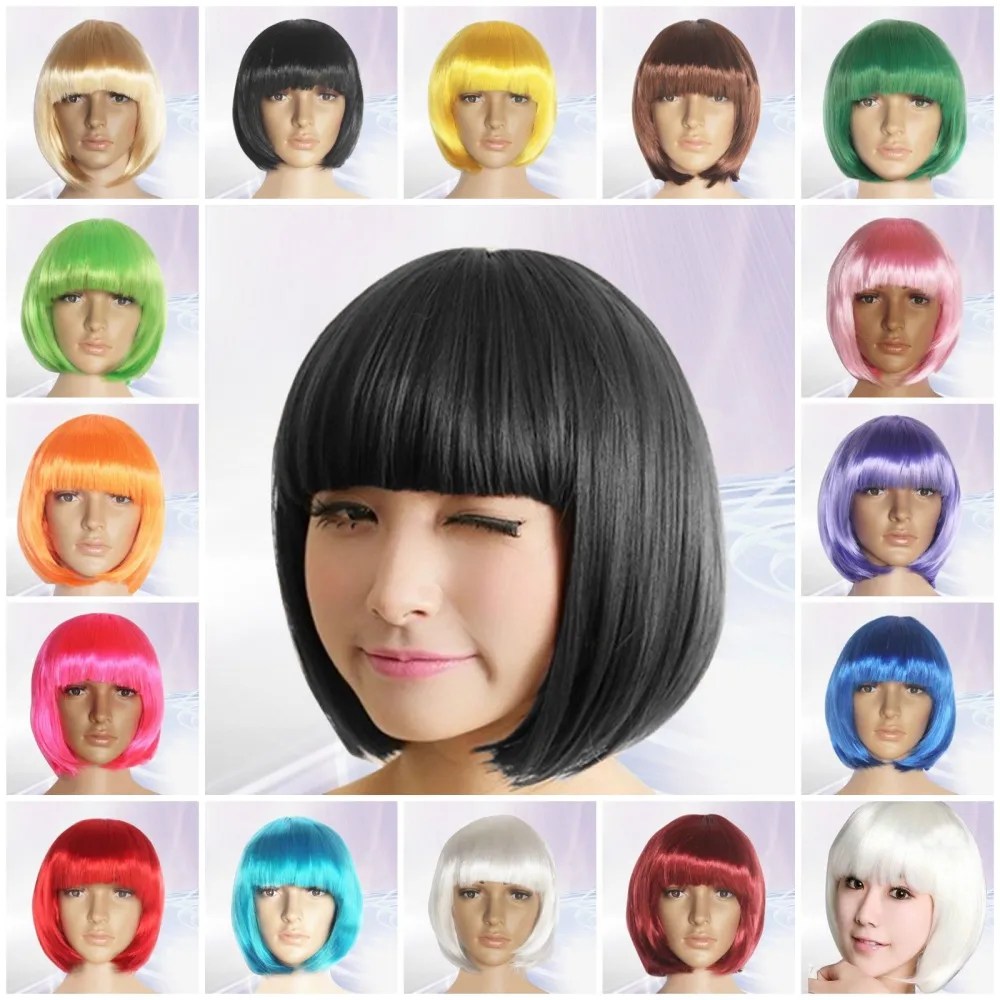 Female Colorful Bangs Mushroom Haircut Wig, Sexy Full Bangs Wig