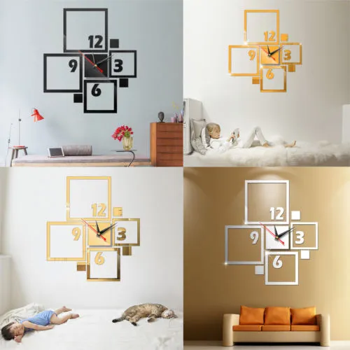 3D Wall Clock Sticker, Home Office Decorative DIY Creative Mirrors Clocks