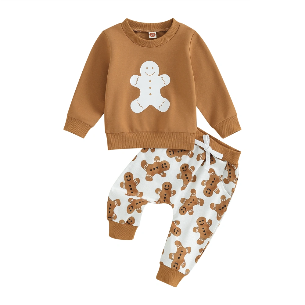 Toddler Boys Christmas Outfits Gingerbread Man Print Sweatshirts Pants