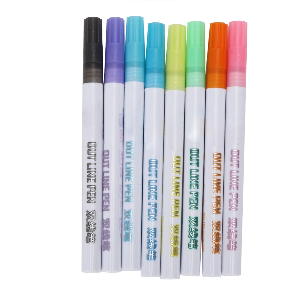 8Pcs Double Line Pen Color DIY Drawing Marker Highlighter Stationery Art Supplies