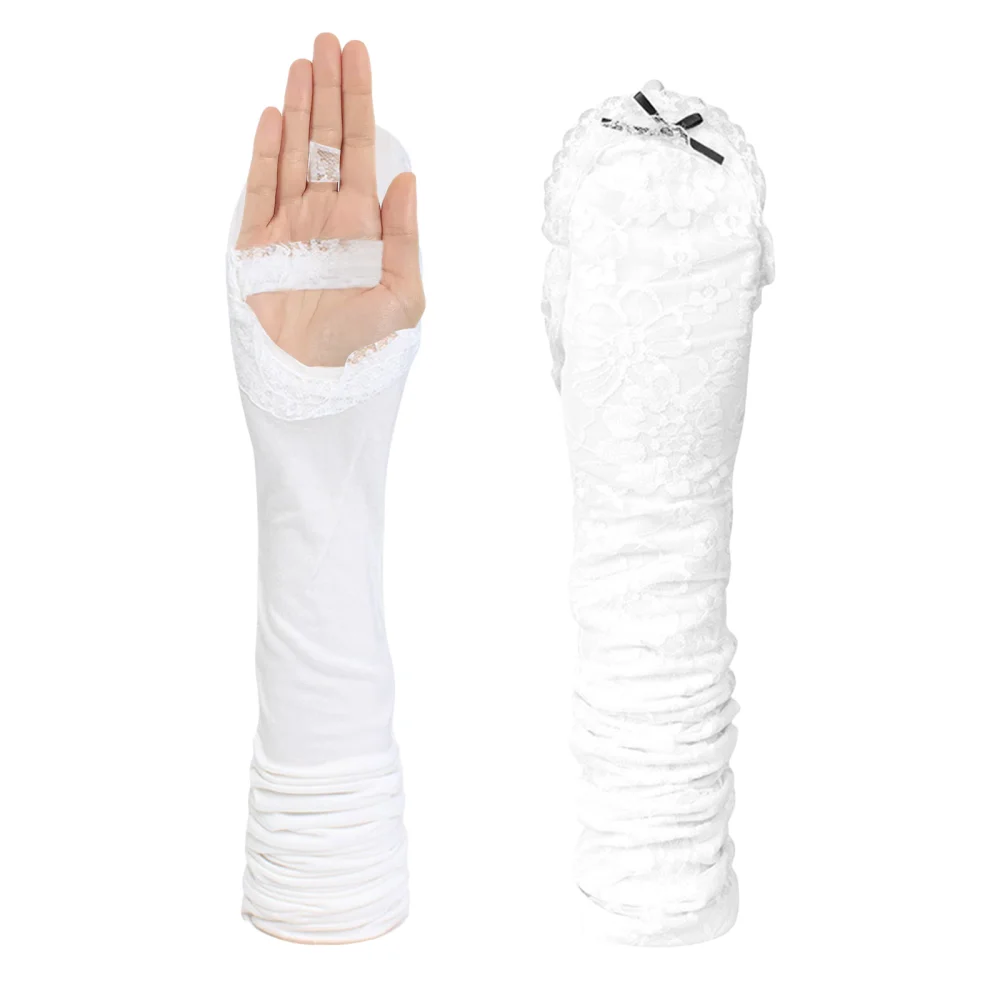 Women Lace Arm Sleeves, Elegant Sun Protection Fingerless Gloves