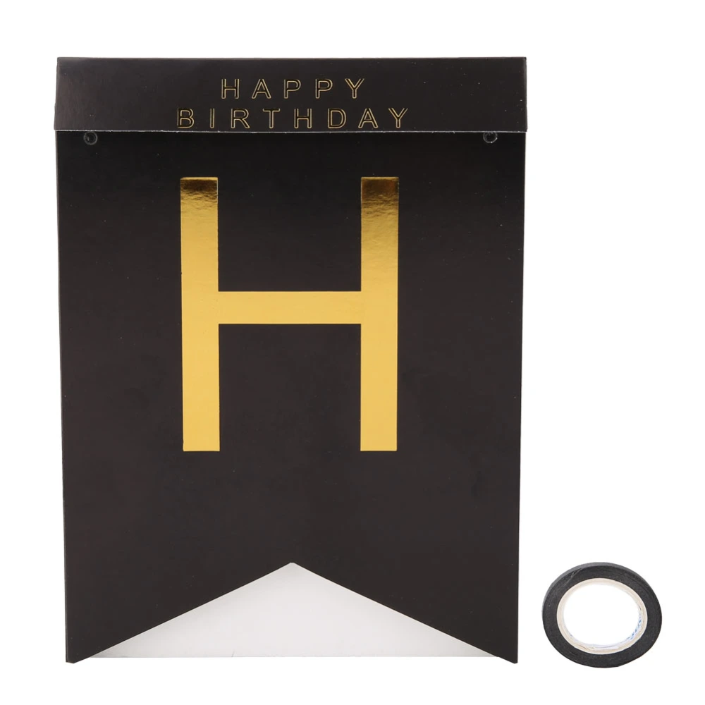 Happy Birthday Flag Bronzing Letter Hanging Banner Event Party Background Decoration(Black)