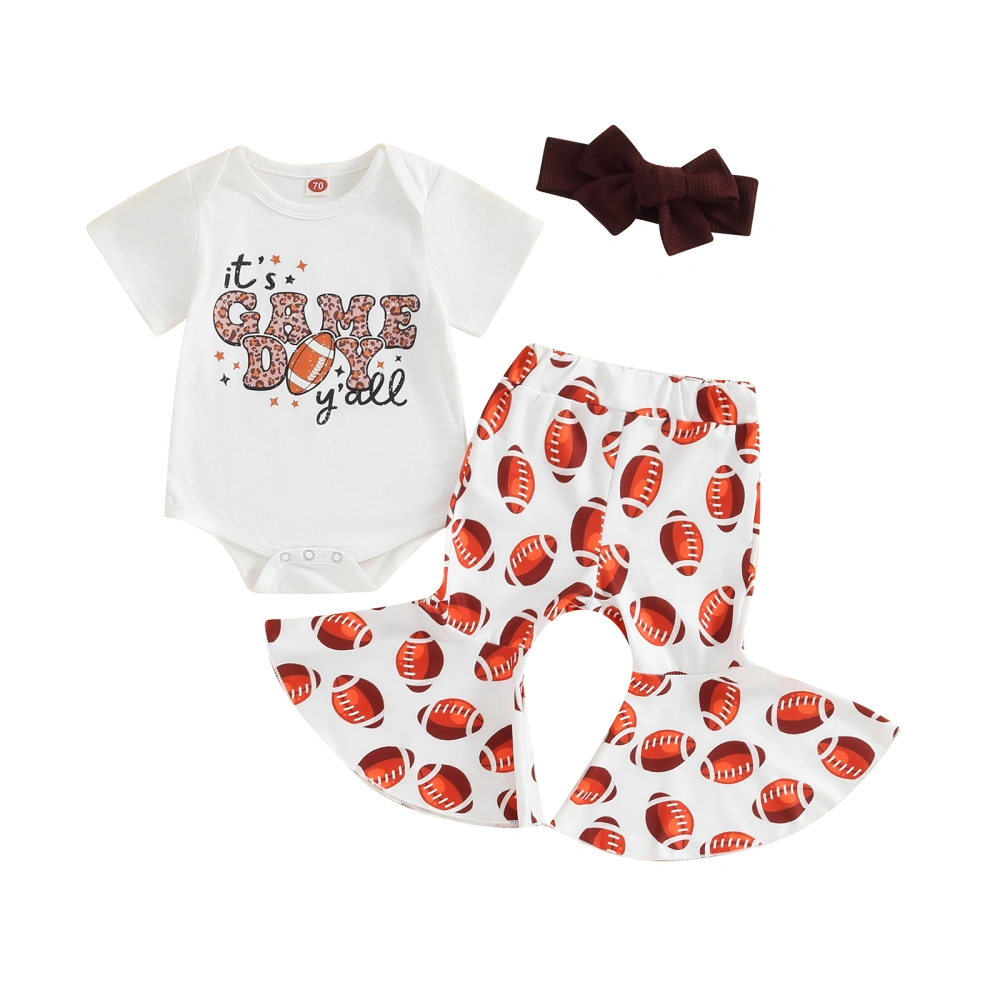 Baby Girls 3Pcs Fall Outfits Leopard Letter Romper + Pants + Headband