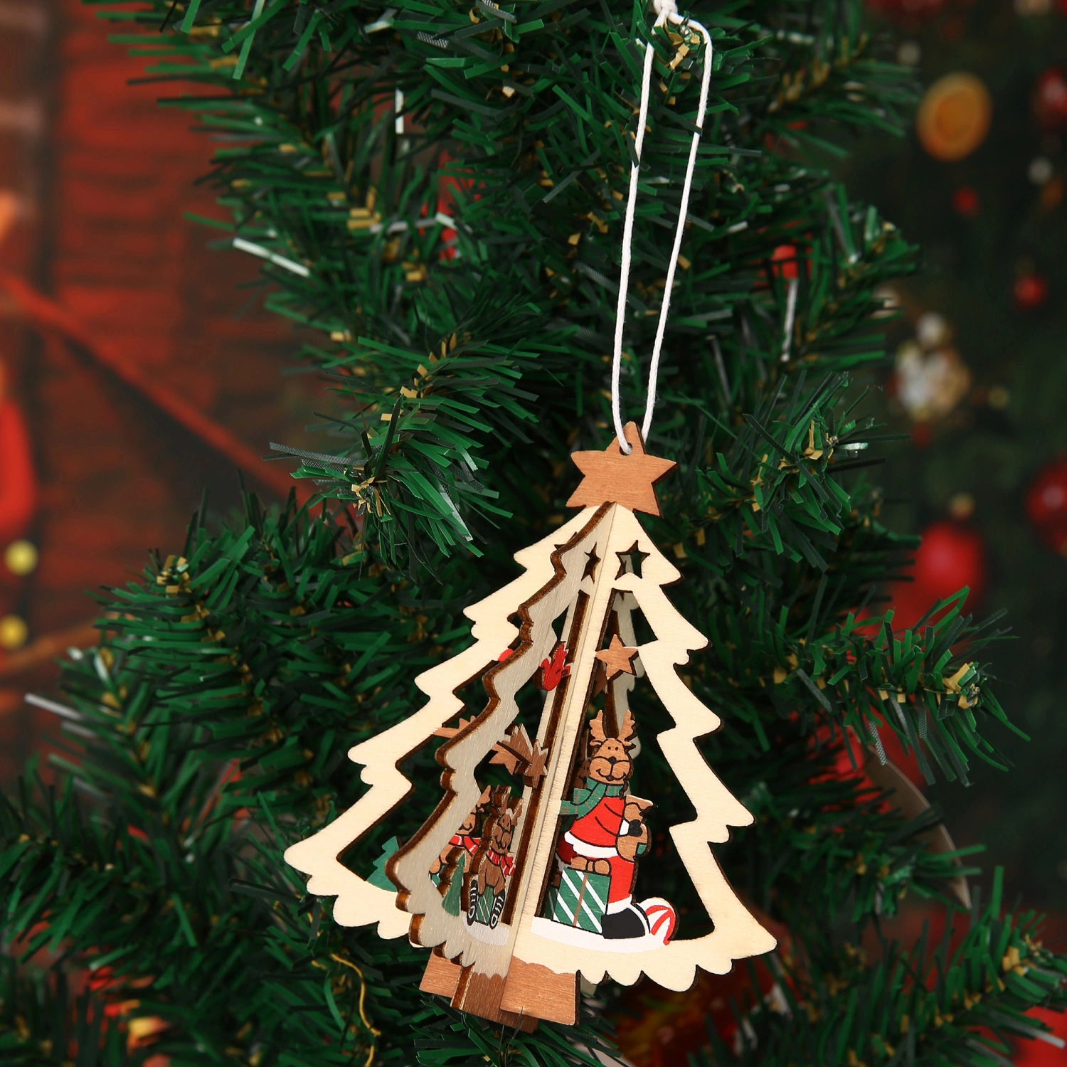 Christmas Tree Pendant, Xmas Wooden Frame Ornament, Memorial Decoration Bauble