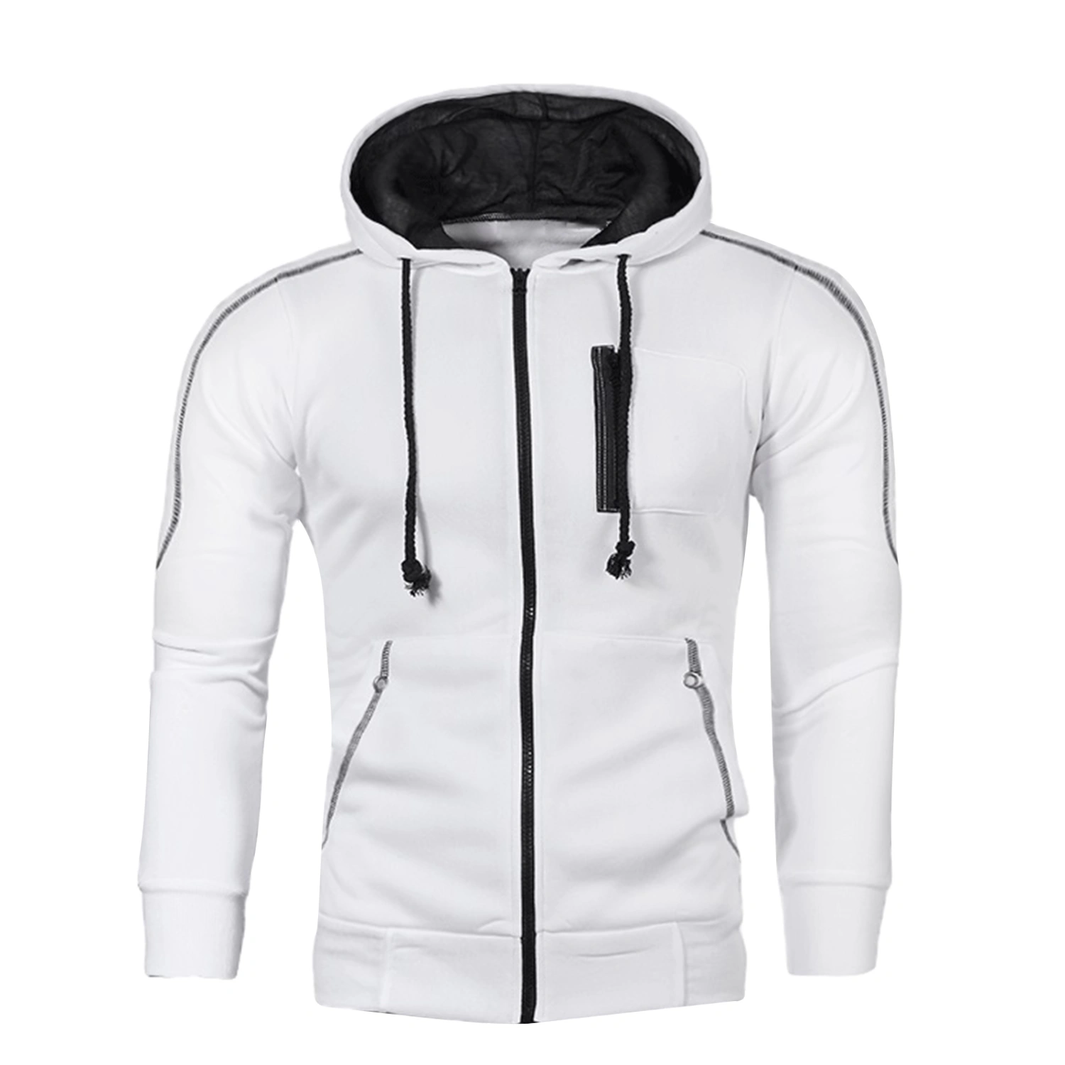 Men Lightweight Hoodie Contrast Color Zip up Sweatshirt with Pockets