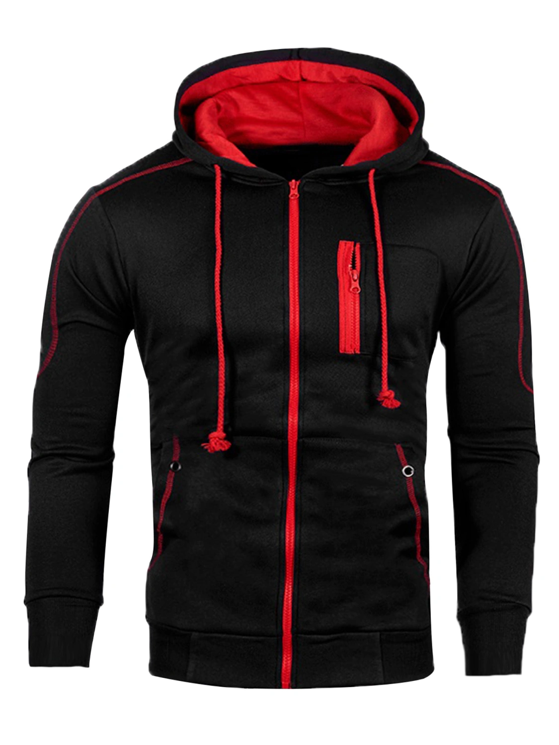 Men Lightweight Hoodie Contrast Color Zip up Sweatshirt with Pockets