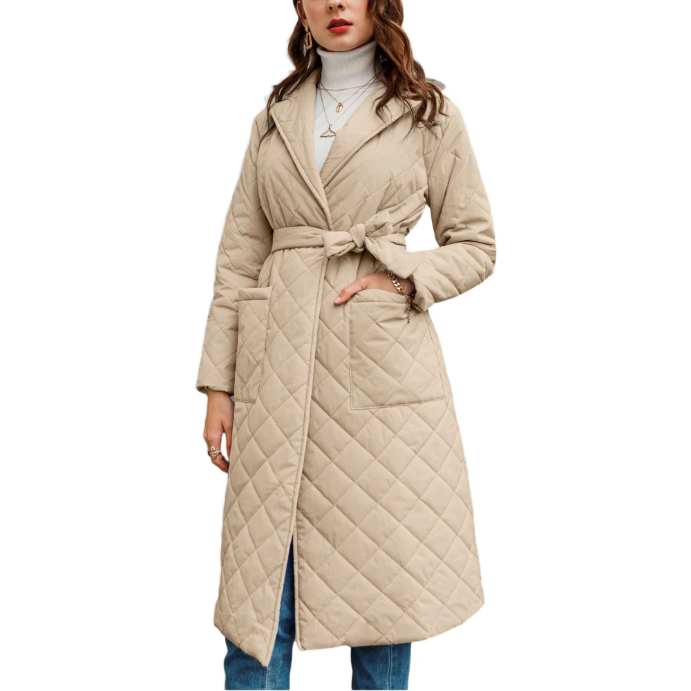 Women Wild Down Jacket Solid Color Rhomboid Lattice Lapel Coat