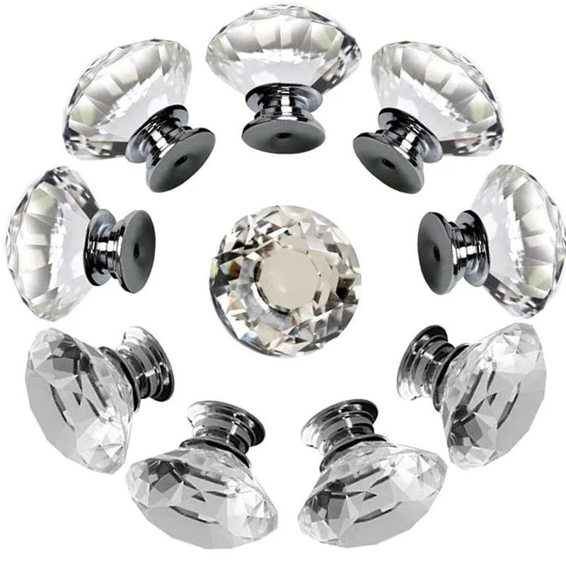 Crystal Glass Door Knobs 25 mm Diamond Shape Transparent Wardrobe Handle