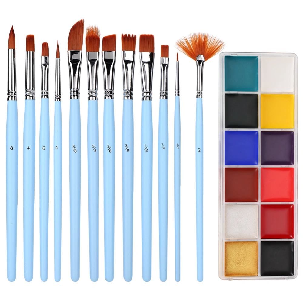 Oil Paint Set 12Color Face Painting Kit Halloween Makeup Use +12PCs Nylon Hair Paintbrush