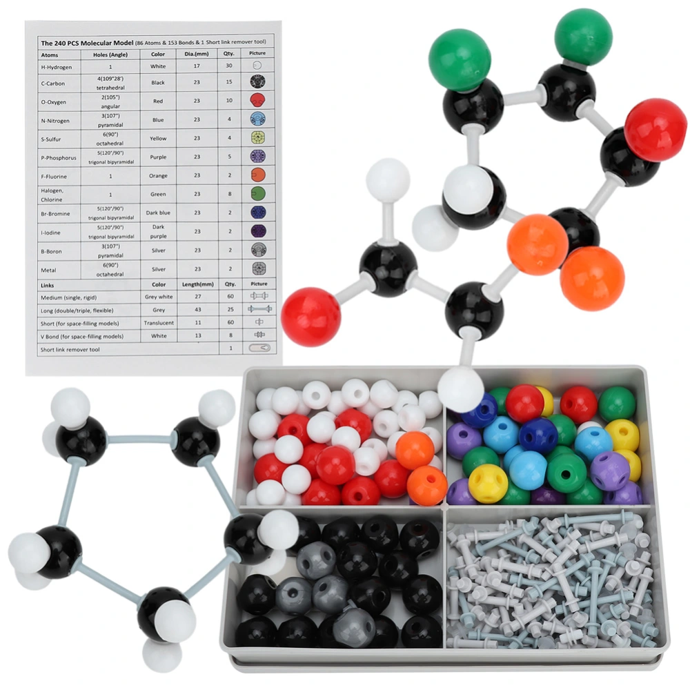 240 Pcs Molecular Organic Inorganic Structure Kit Atom Link Model Set for Student Teacher