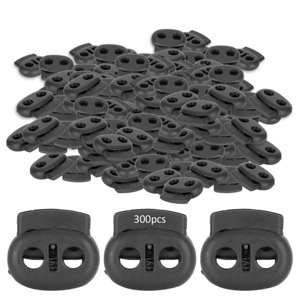 300Pcs Double Hole Spring Cord Locks Pig Nose Shape Nylon Buckle Stopper Fastener